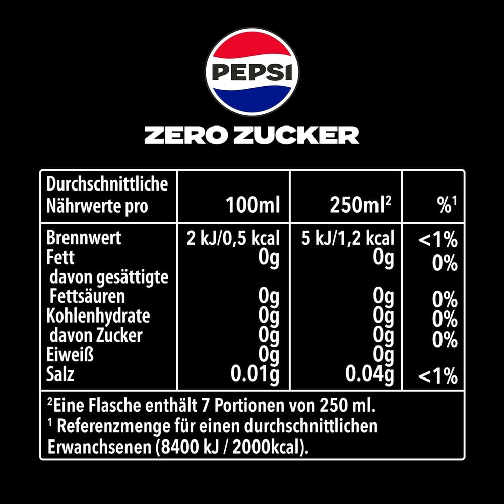 Pepsi Zero Sugar, Bevanda analcolica senza zucchero di Pepsi, senza calorie, set 6 x 1,75 litri Bevande analcoliche Naty Shop