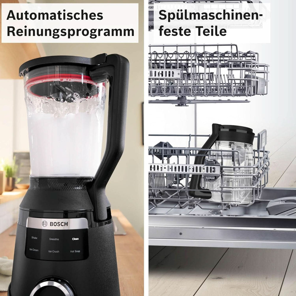 Robot da cucina ad alta velocità Vitapower Serie 6 MMBD665B1, 45.000 giri/min, 6 programmi Inkl Heiße Suppe & Reinigung, 2 L Mixbehälter, Stopfer, Spülmaschinenfeste Teile, Made in Europe, 1800W, Schwarz Kitchen Naty Shop