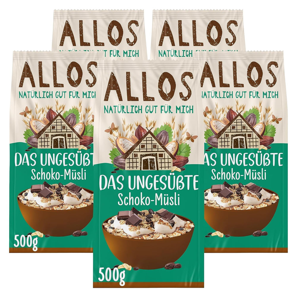 Allos muesli proteico non zuccherato | Muesli biologico | Farina d'avena | Cereali per la colazione | Vegano (5 x 450 g), 1 pezzo (confezione da 5)