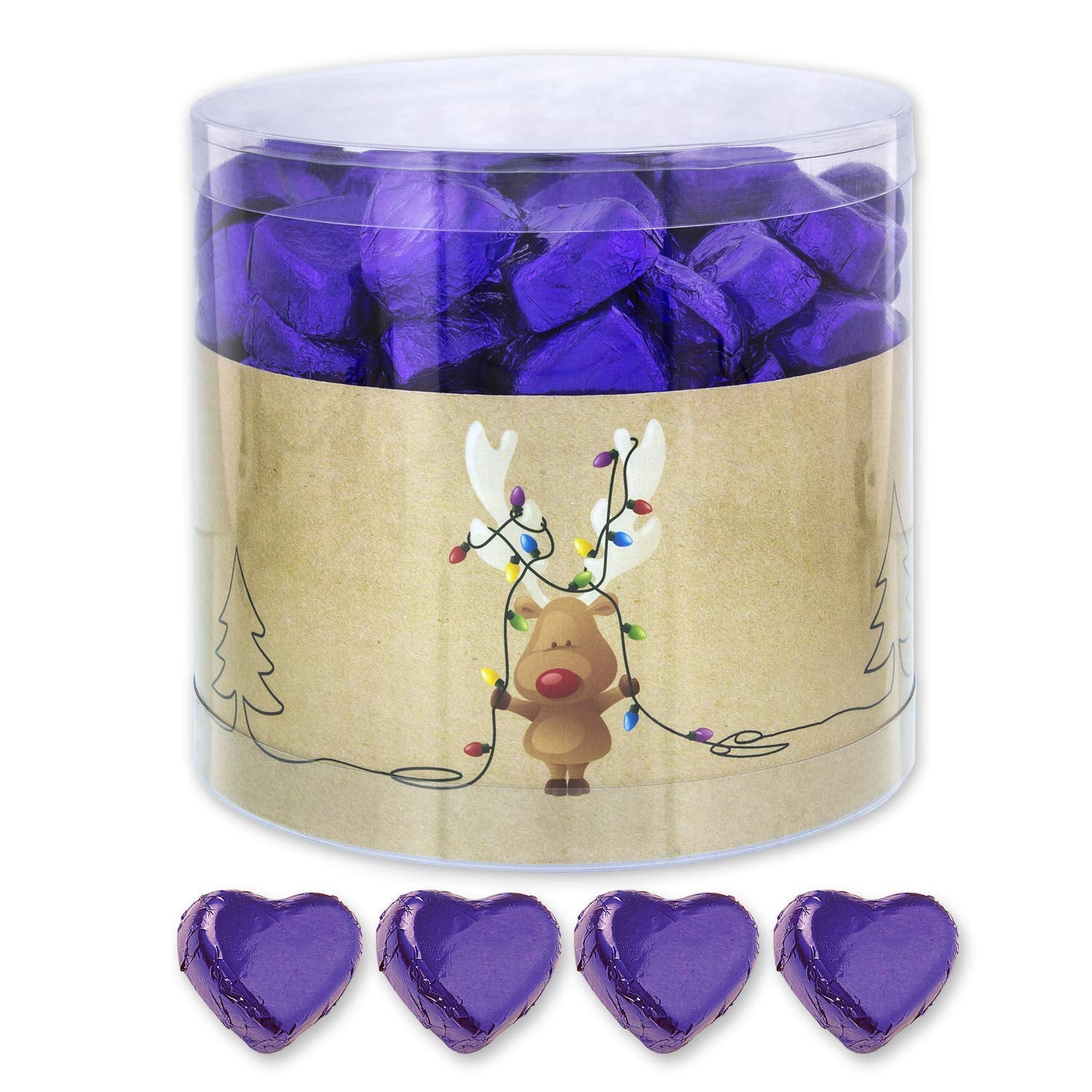 Günthart 150 pezzi Cuori di cioccolato dorati con ripieno di torrone, renna | Rodolfo il Rosso - Crema di Torrone | Cuori Di Cioccolato Dorato | Concorso | Cuori Di Cioccolato Dorato | Natale (1,2 kg)