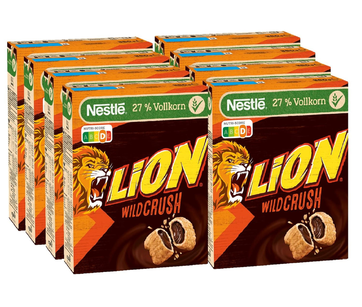 Nestlé LION WildCrush Cereali per la colazione al cioccolato e caramello, confezione da 8 (8 x 360 g)