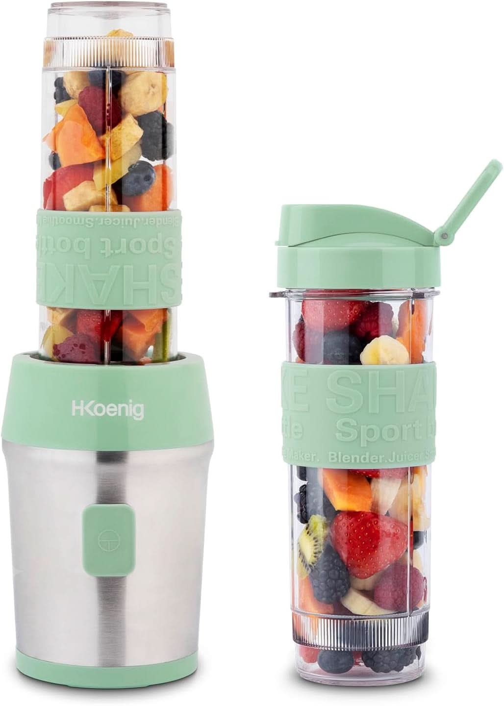 H.Koenig Smoothie Maker SMOO9 - Mini robot da cucina - Mini frullatore - 300 Watt - 570 ml - Edelstahl - 2 Kunststoffflaschen - Bpa-Frei, Grau Kitchen Naty Shop Pastellgrün
