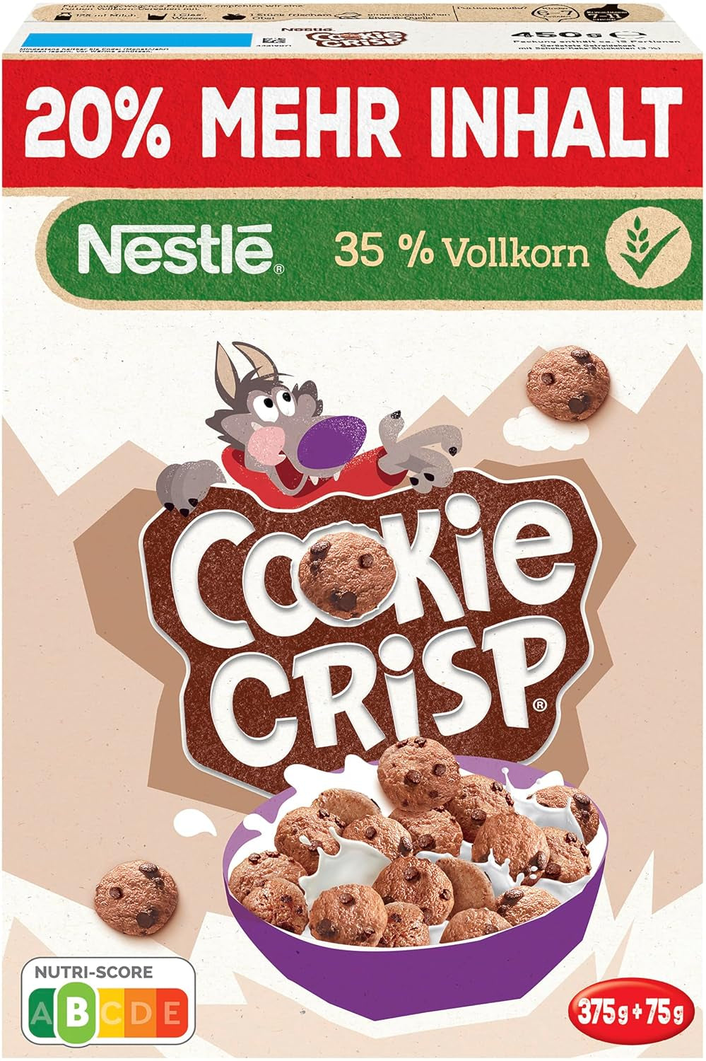 Nestlé Cookie Crisp (+20%), biscotti integrali per la colazione ai cereali per bambini, confezione da 1 (1x450g)