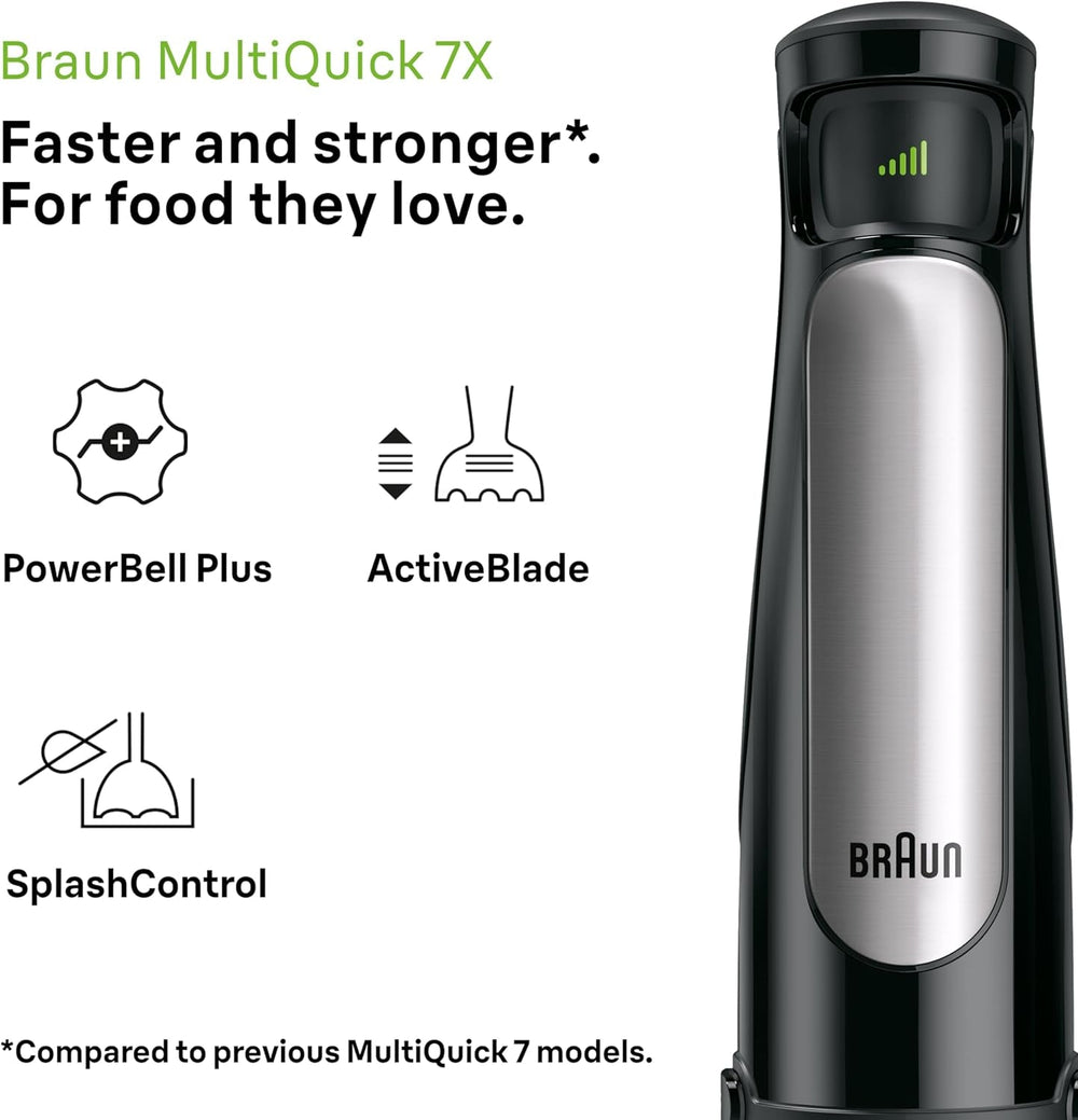 Braun Household Hogar Multiquick 7 Mixer, Spritzschutz, Spülmaschinenfest, Bpa-Frei, 600 Ml, Zerkleinerer 500 Ml, Eisklinge, MQ 7035XBI, 1000 W, Schwarz, MQ7035XBI Cucina Naty Shop