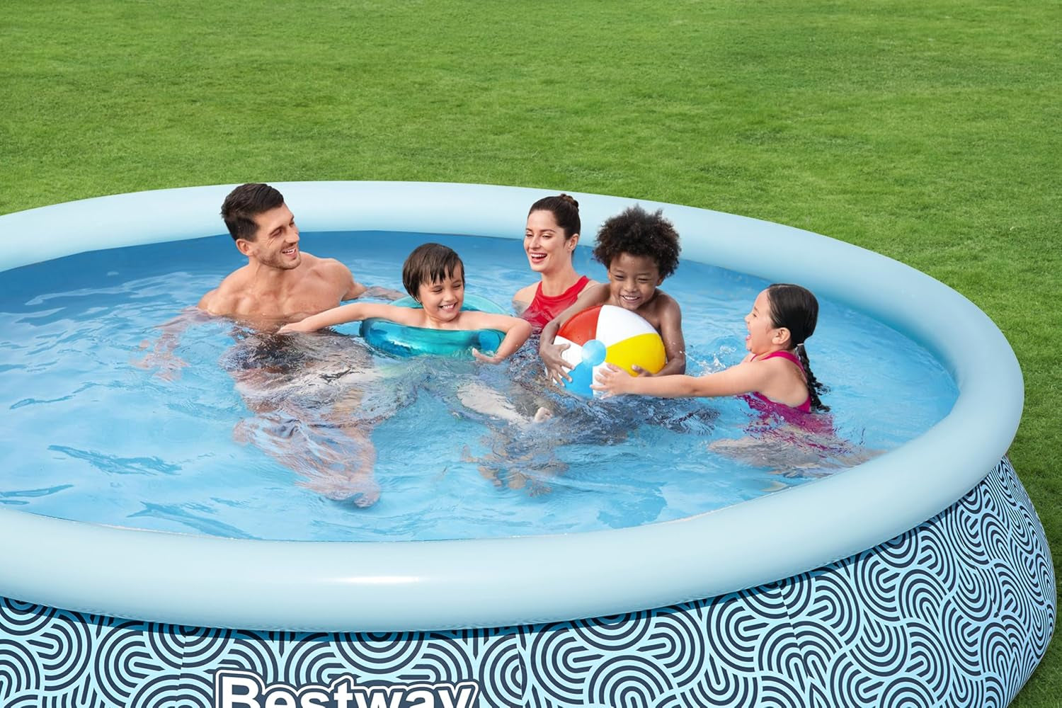 Set piscină gonflabilă Bestway Fast Set, rotundă, 396 cm x 396 cm x 84 cm, gri
