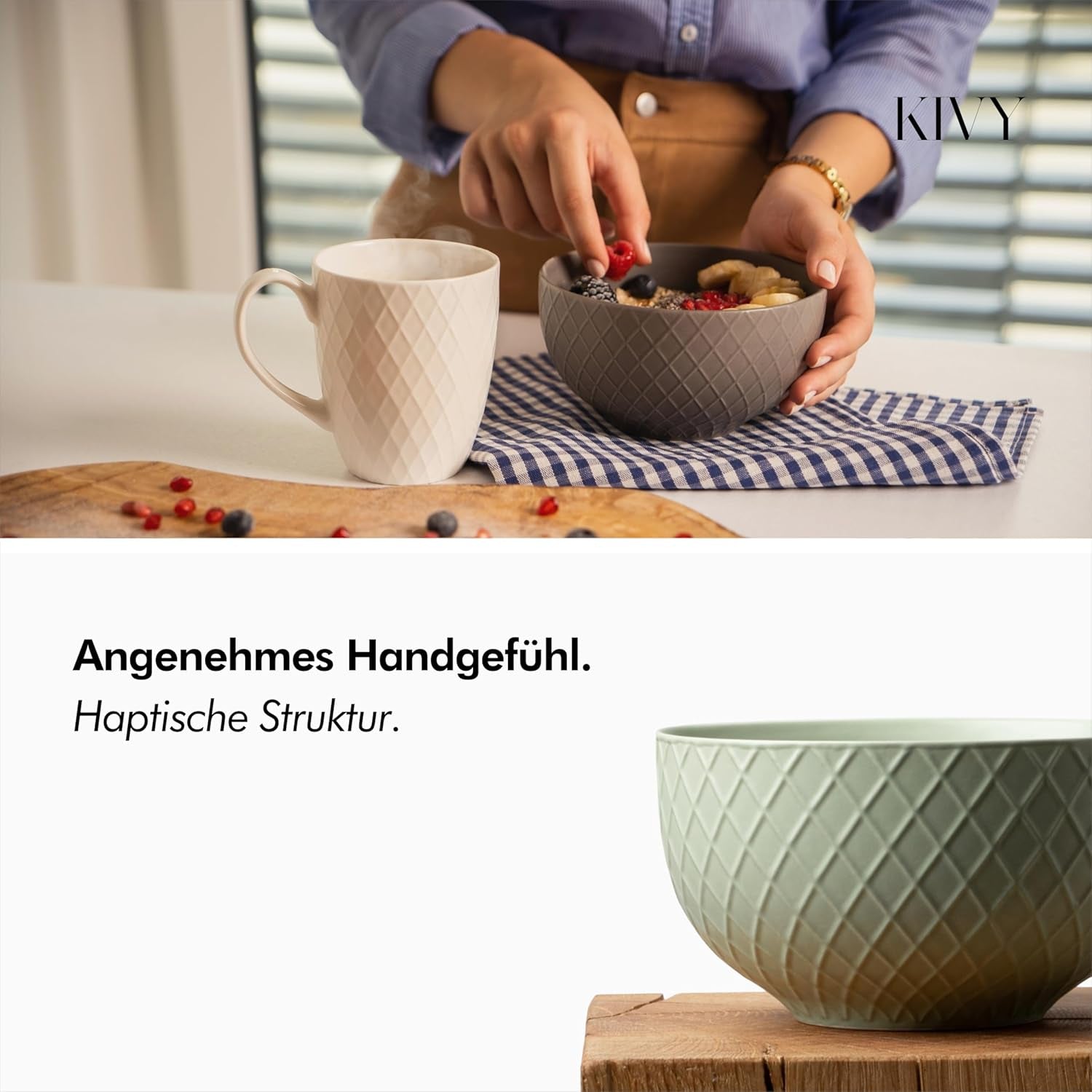 Set de boluri pentru cereale KIVY - 6 x 850ml - Boluri mari, supe și terci - Bol pentru supă - Bol - Boluri pentru cereale - Boluri pentru supă - Set de boluri - Bol ceramic pentru cereale (alb crem, boluri)