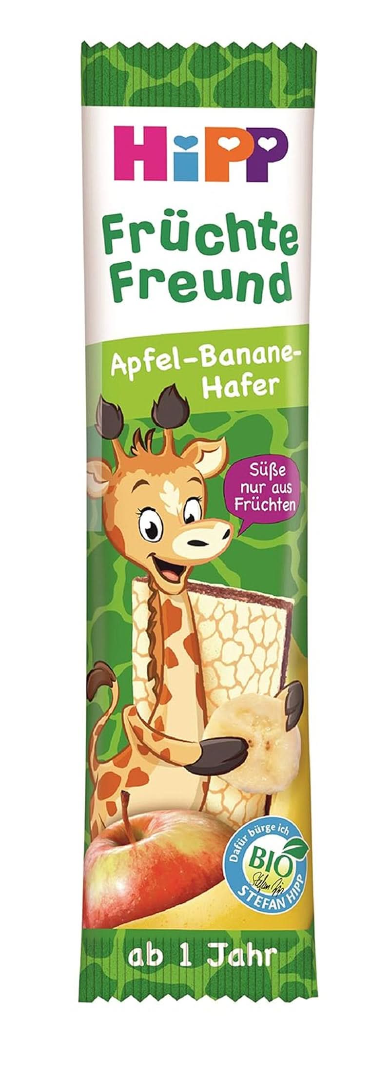 Baton organic Hipp Fruit-Friend Leopard, iaurt-cireșe în piure de banane, 22 x 23g Mama si Copilul Naty Shop 22 x 23 grame Măr-banana-ovăz