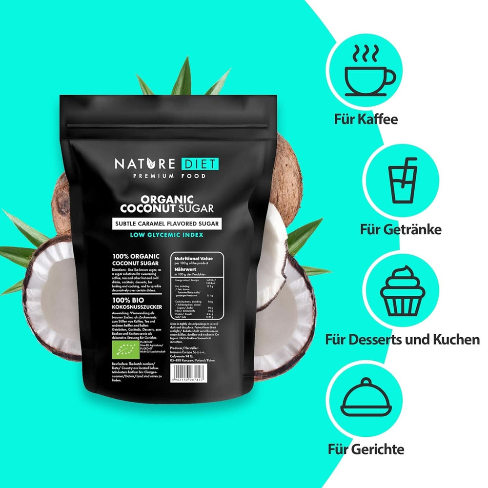 Zucchero di cocco biologico, gusto caramello, Dolcificanti da 1,5 Kg Naty Shop