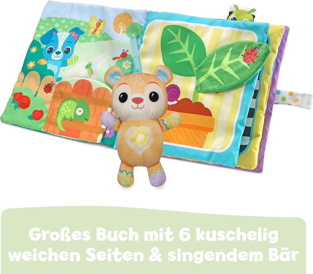 VTech Baby My big plush book - Carte de atins și pipăit/cărticică cu muzică și sunete - Carte din țesătură cu elemente în mișcare - Jucărie pentru abilități motorii și senzoriale - Pentru bebeluși și copii cu vârsta cuprinsă între 3-24 luni Jucarii Bebe Naty Shop
