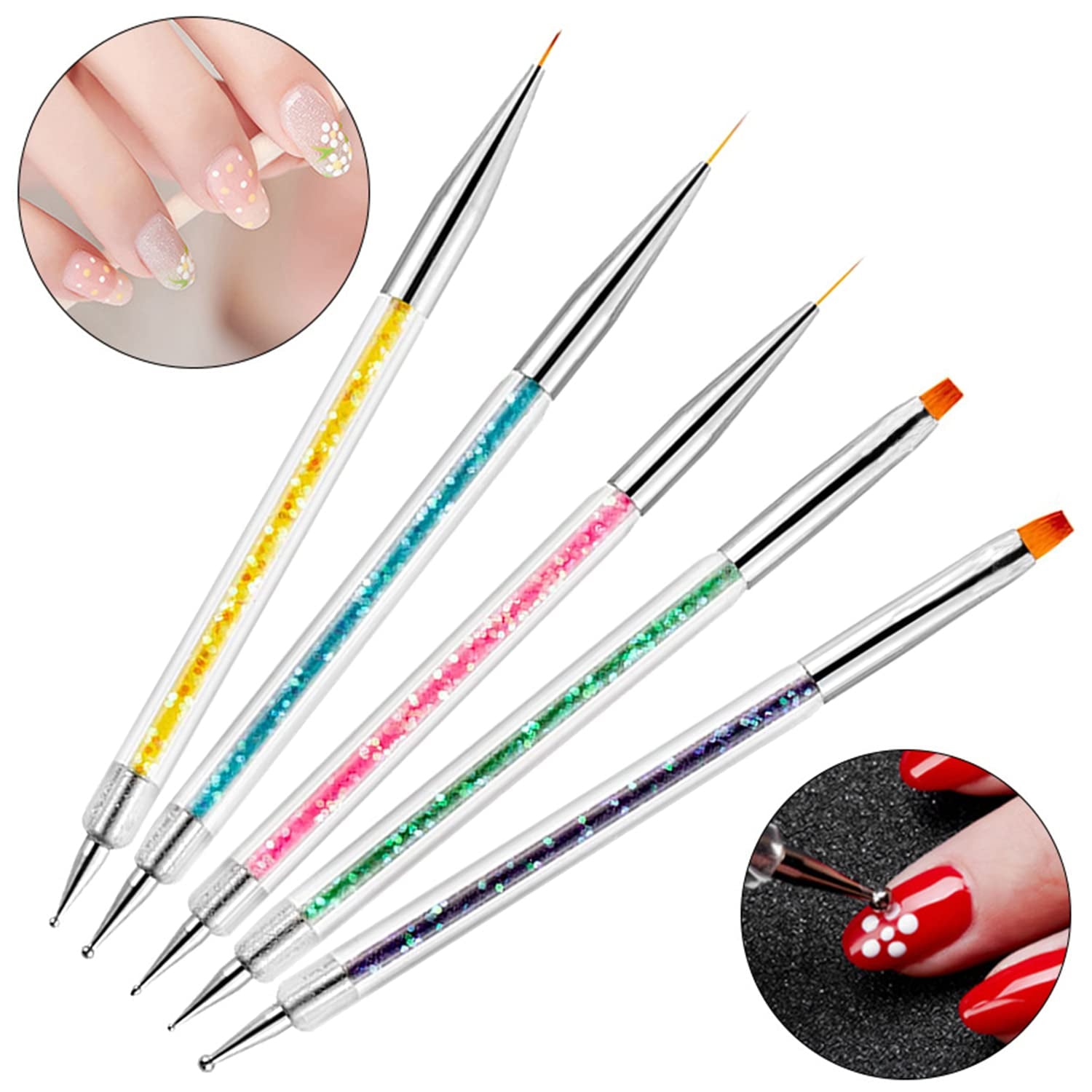 Nagel Pinsel 5 Stück Nagel Art Fineliner Pinsel,Nagel Pinsel Set Pinsel Für Nagellack Nail Brush Nagellack Pinsel Art Pen Für DIY Nail Art Design. (Farbe-1)