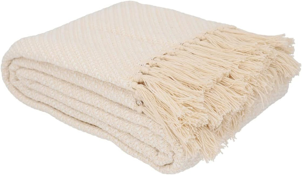 HOMLA Morris Plaid Coperta in cotone con frange - Coperta morbida e confortevole Coperta in cotone - tessuto pregiato 130 X 170 cm Ecru Letti e coperte Besuche den HOMLA-Store
