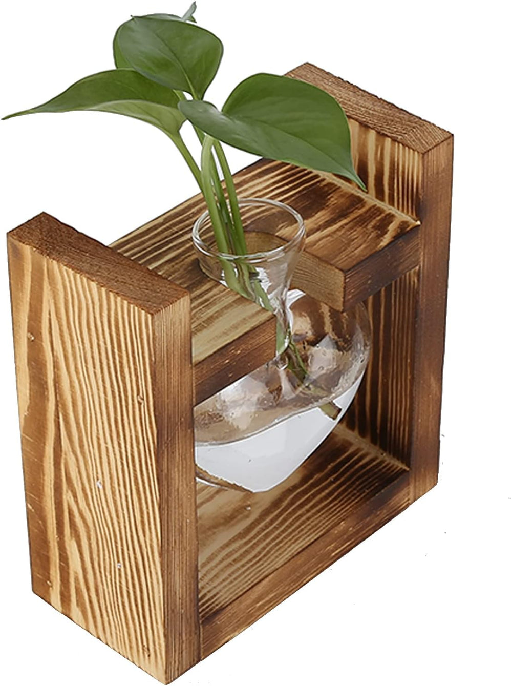 Terrario per piante con supporto in legno, vaso da tavolo a forma di cuore, piante idroponiche in vetro trasparente per la decorazione del giardino di casa, decorazione floreale idroponica per ufficio, soggiorno, cucina (A)