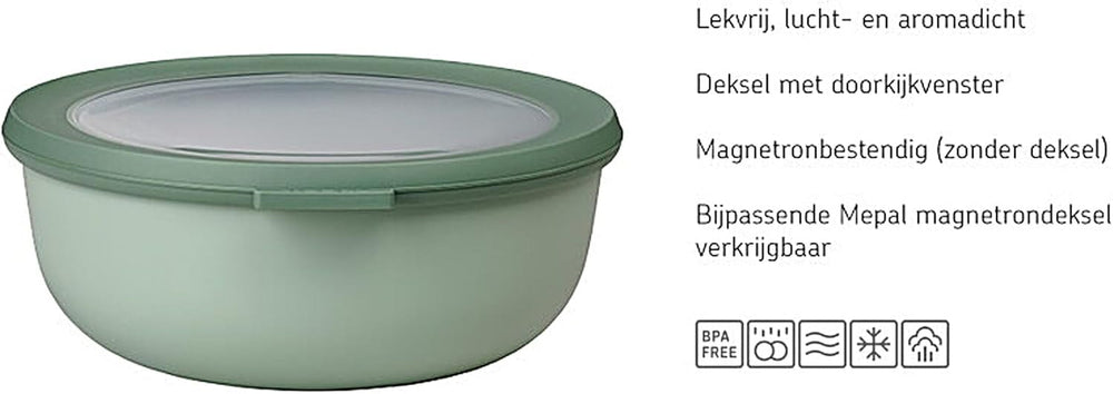 Mepal - Multi bowl Cirqula Round 4-piece set - Borcane de depozitare cu capac - Potrivit ca cutie de depozitare, frigider, congelator și cuptor cu microunde - 500, 1000, 2000, & 3000 ml - Nordic sage Cutii depozitare alimente Naty Shop
