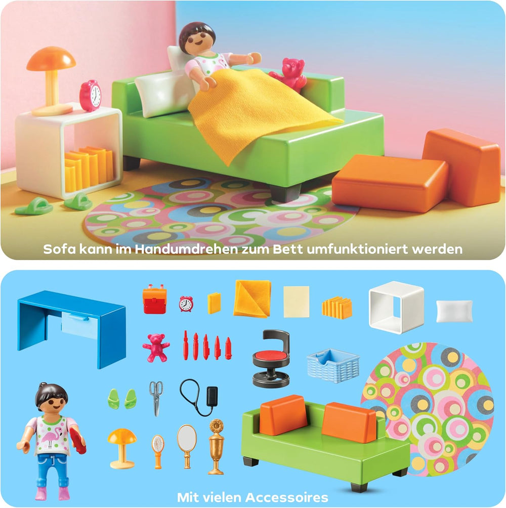 PLAYMOBIL Casă de păpuși 70209 Cameră pentru tineri cu figurină fetiță și accesorii, vârste 4+