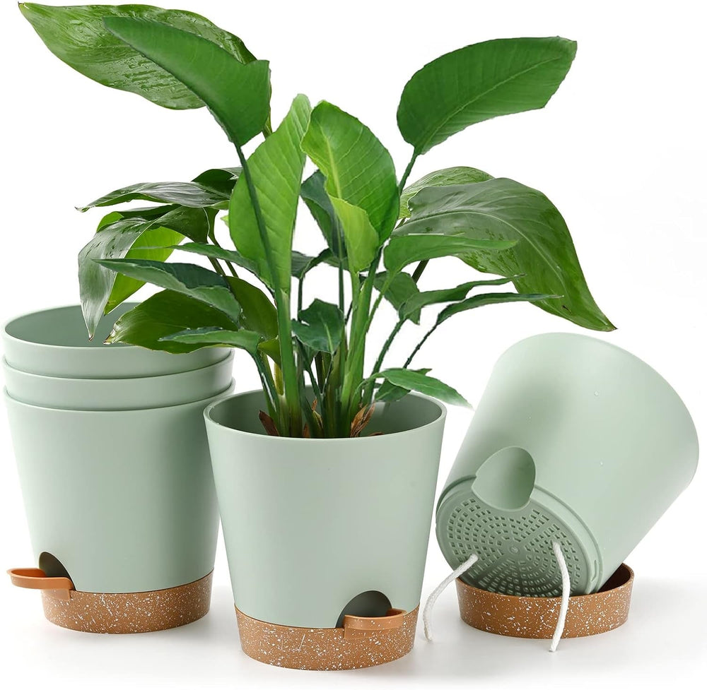 Ghivece de flori, 6 bucăți, 12,7 cm, jardiniere cu auto-udare, drenaj ridicat, ghivece de flori pentru interior și exterior, cu tavă rezervor și margine de udare, jardinieră de grădină, grădină