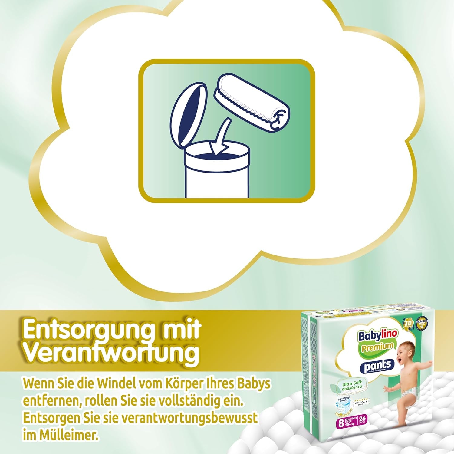 Pantaloni Premium taglia 8 con filtro ultra morbido, XXL (20+ kg), 26 pezzi