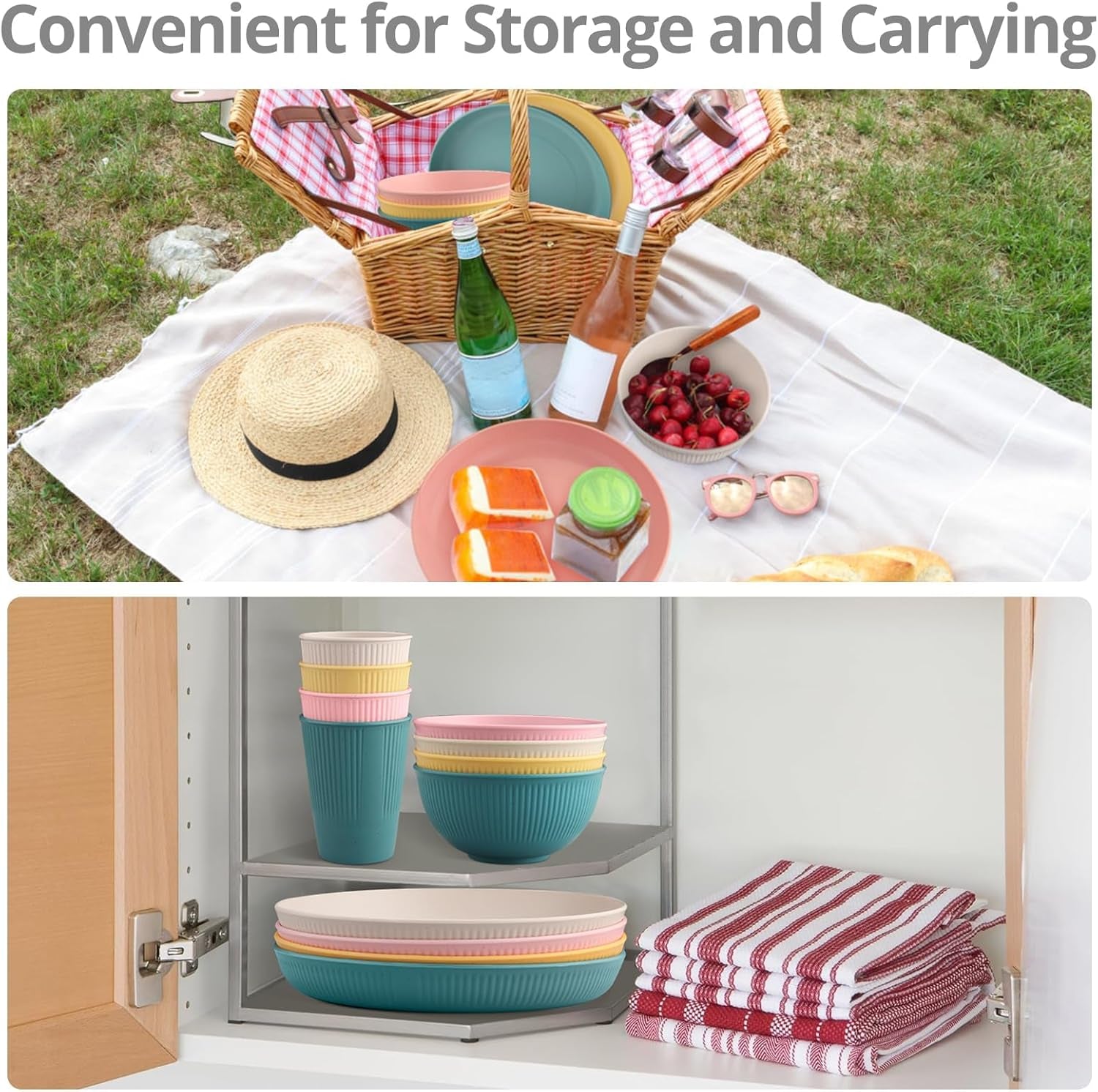 Set de veselă din plastic Tanice, 12 piese, farfurii și boluri, set de veselă pentru copii pentru 4 persoane, set de veselă din plastic cu farfurii, boluri și căni pentru bucătărie, camping în aer liber