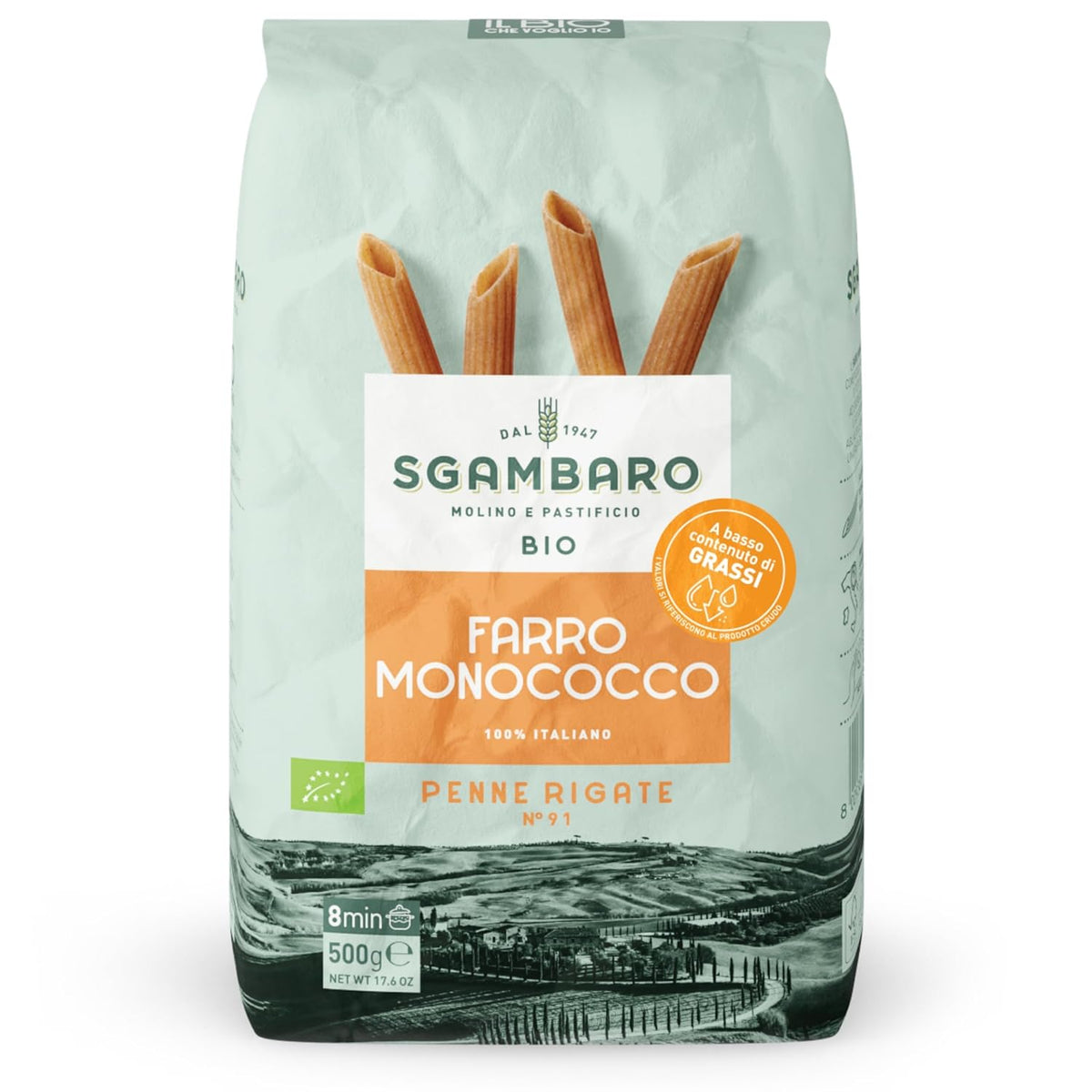 Penne Rigate Biologiche N.91 - 500g Pasta di grano magro - Fonte di fibre e proteine