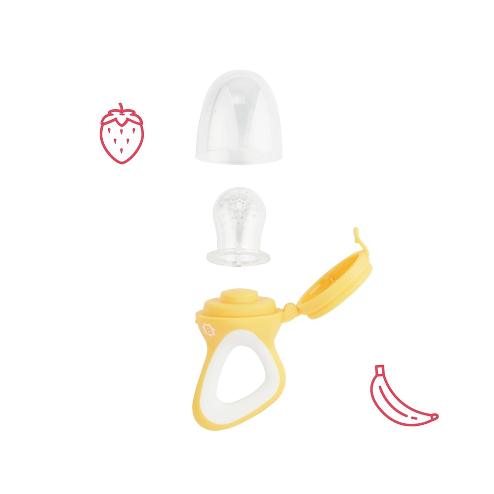 Hrănitoare pentru bebeluși Badabulle cu capac protector, mâner ergonomic, calmează gingiile și introduce arome noi, de la 4 luni, fără BPA