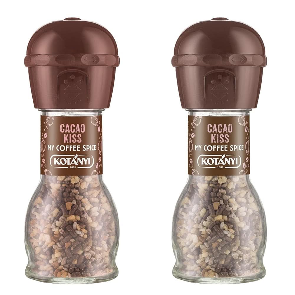 Topping per il caffè Kotanyi Cacao Kiss | Meraviglioso Cioccolato con Pezzetti di Cioccolato Fine Confezione da 4 (4 X 63 Grammi) Naty Shop Cacao Kiss 2 Macinini Manuali per Cacao