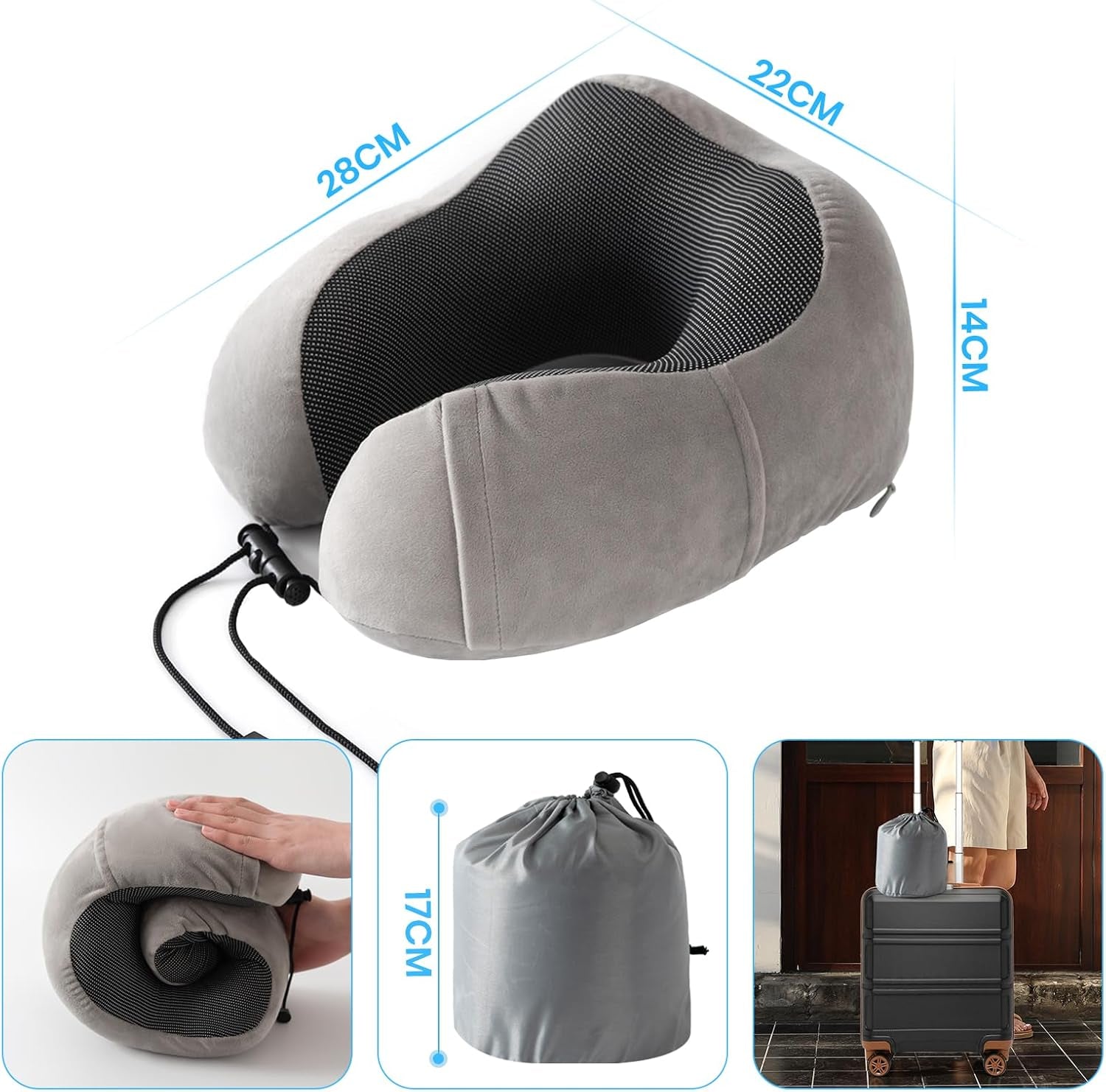 Good Nite Neck Pillow Airplane Neck Pillow Travel Pillow Adult Neck Pillow Car Home Pillow Head Pillow Ergonomic Memory Foam Washable With Narrow Back Adjustable Grey Perne calatorie Naty Shop