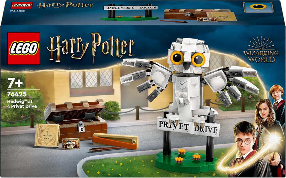 LEGO Harry Potter Edvige in Privet Drive 4 Set gufo giocattolo per bambini, personaggio di animale costruibile con valigia di Hogwarts, piccolo regalo per ragazzi, ragazze e tutti i fan dai 7 anni 76425 Set da costruzione Besuche den LEGO-Store