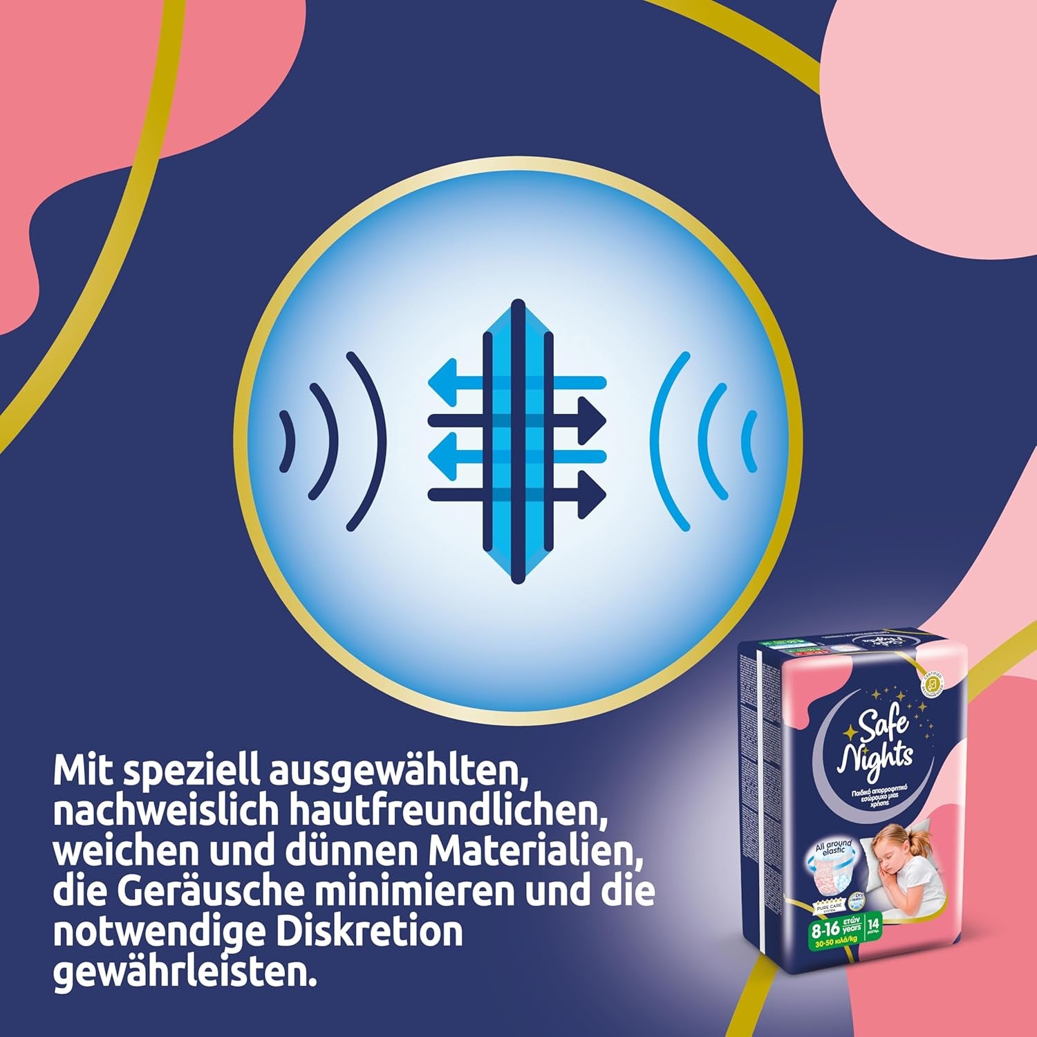 Safe Nights Girl, Indumenti da notte assorbenti per ragazze 8-16 anni (30-50 kg), confezione da 14