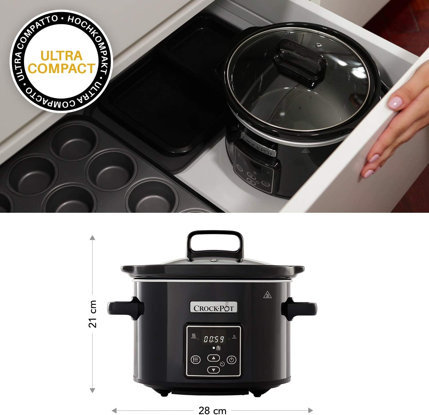 Slow Cooker digitale Crockpot, funzione mantenimento in caldo, 2,4 litri (1-2 persone) Slow Cooker Naty Shop