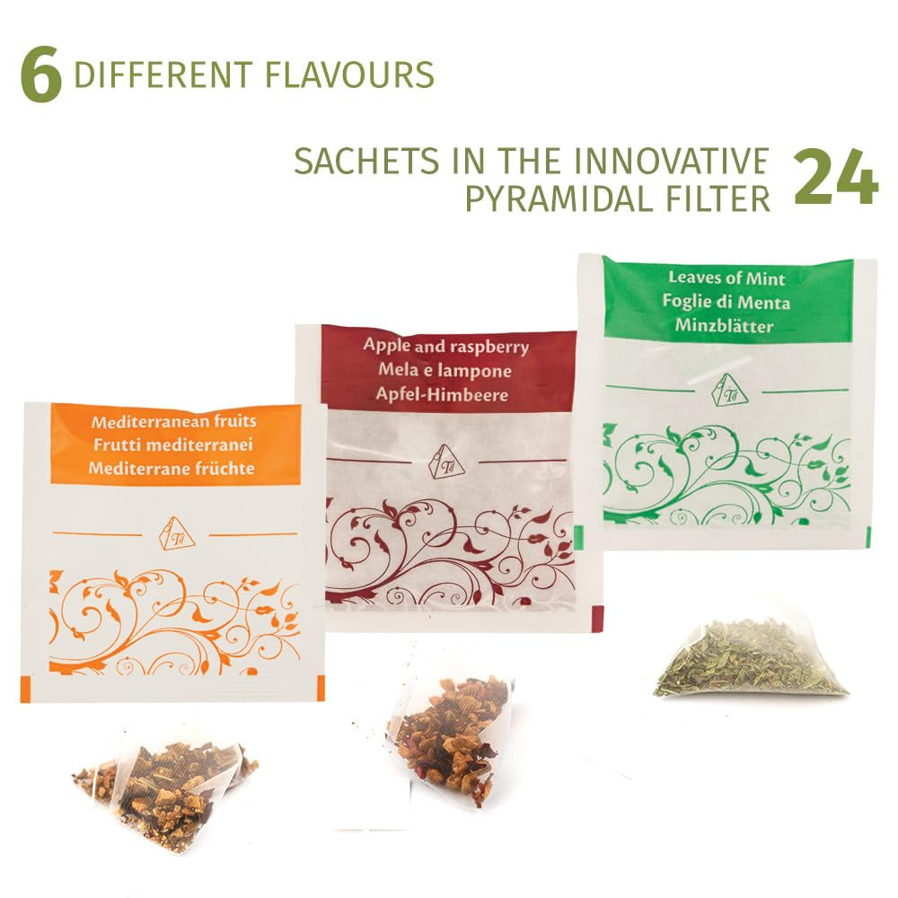 - Cutie cadou | Cutie cu selecție de ceaiuri din plante | 24 pliculețe - Filtru piramidal | 6 arome | Idei de cadouri pentru ea și pentru el