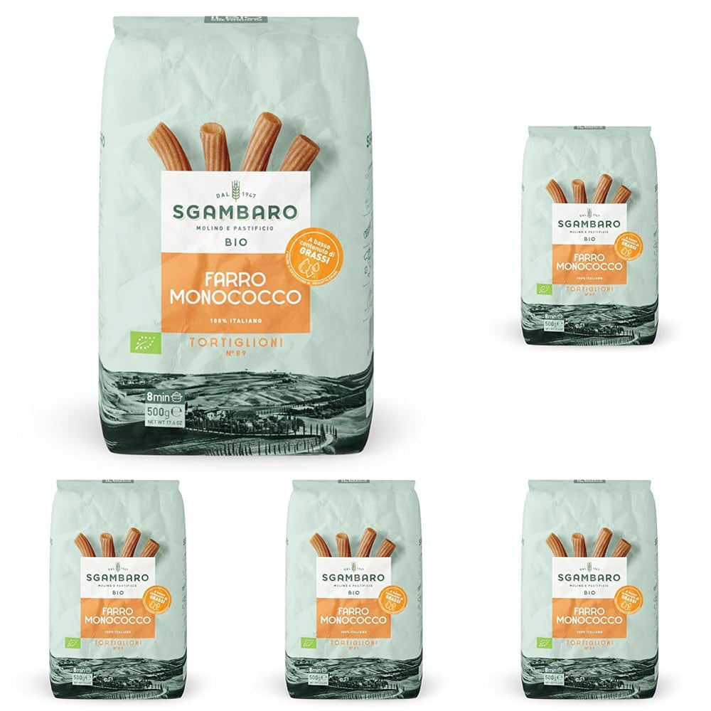 Tortiglioni Biologici Nr. 89 - 500g Pasta di grano tenero magro – Basso contenuto di grassi – Fonte di fibre e proteine