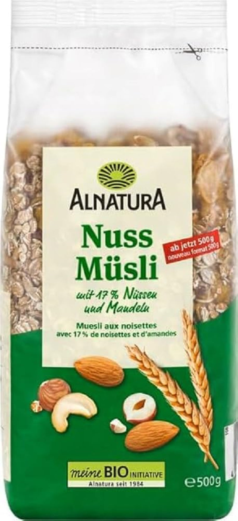 Muesli biologico con noci, 17% noci e mandorle, 0,5 kg