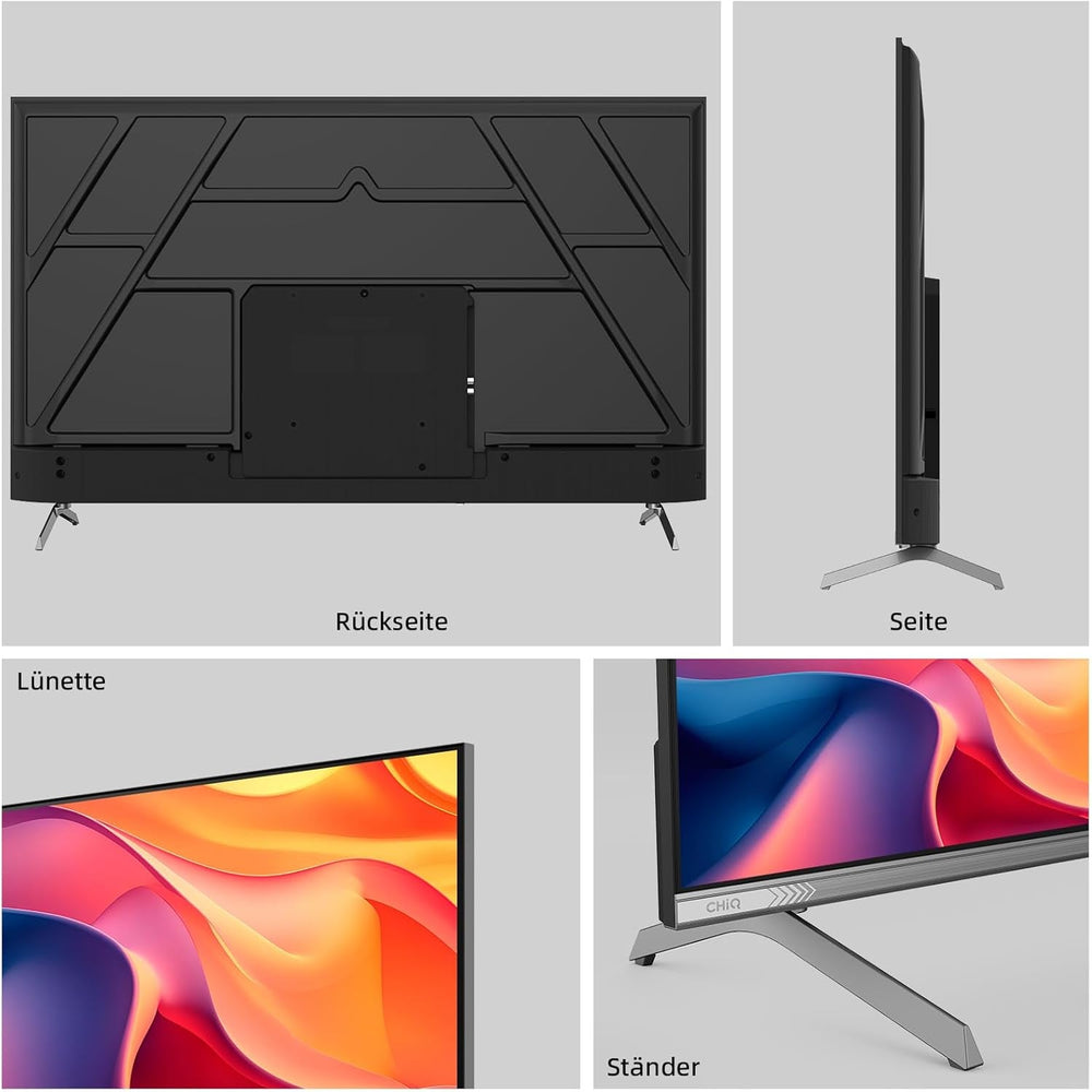 CHIQ 50QA10 Televizor inteligent QLED 4K UHD de 50 de inci cu Google, QLED Pro, DLG 120Hz, MEMC, VRR, ALLM, HDR10, Dolby Audio, 4x HDMI 2.1, gamă largă de culori, carcasă metalică fără ramă, Chromecast, Asistent Google