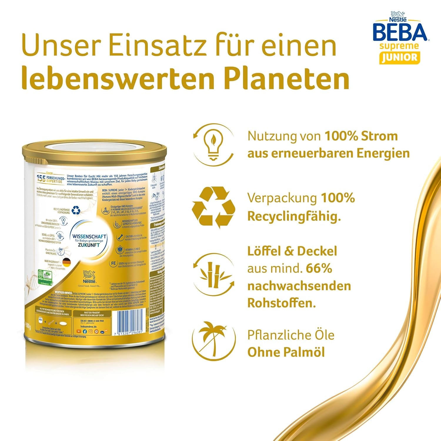 BEBA SUPREME JUNIOR 1 Plus - Bevanda per bambini da 1 anno, con complesso 6 HMO, senza lattosio, senza olio di palma, senza olio di pesce, alimenti per bambini piccoli, latte in polvere per neonati, confezione da 6 (6 x 800 g)