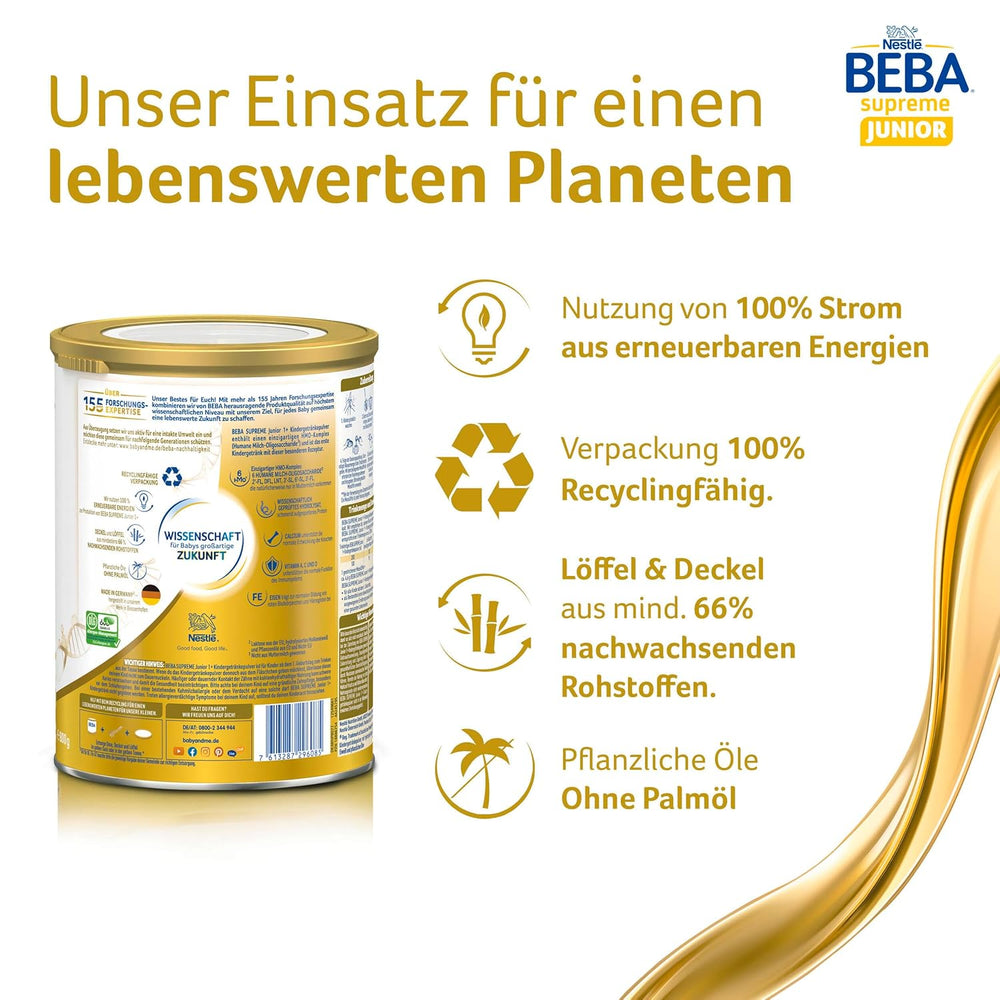 BEBA SUPREME JUNIOR 1 Plus - Bevanda per bambini da 1 anno, con complesso 6 HMO, senza lattosio, senza olio di palma, senza olio di pesce, alimenti per bambini piccoli, latte in polvere per neonati, confezione da 6 (6 x 800 g)