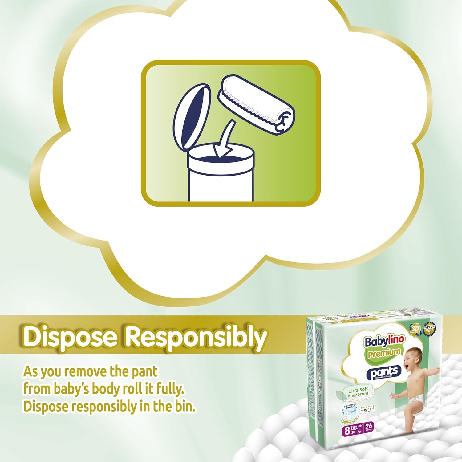 Pantaloni Premium taglia 8 con filtro ultra morbido, XXL (20+ kg), 104 pezzi