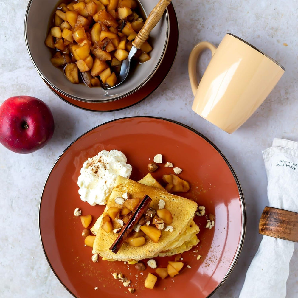 MÄSER 931871 Bordo metallico, Stoviglie moderne per 4 con bordo color ottone, servizio combinato 16 pezzi Set di stoviglie Naty Shop