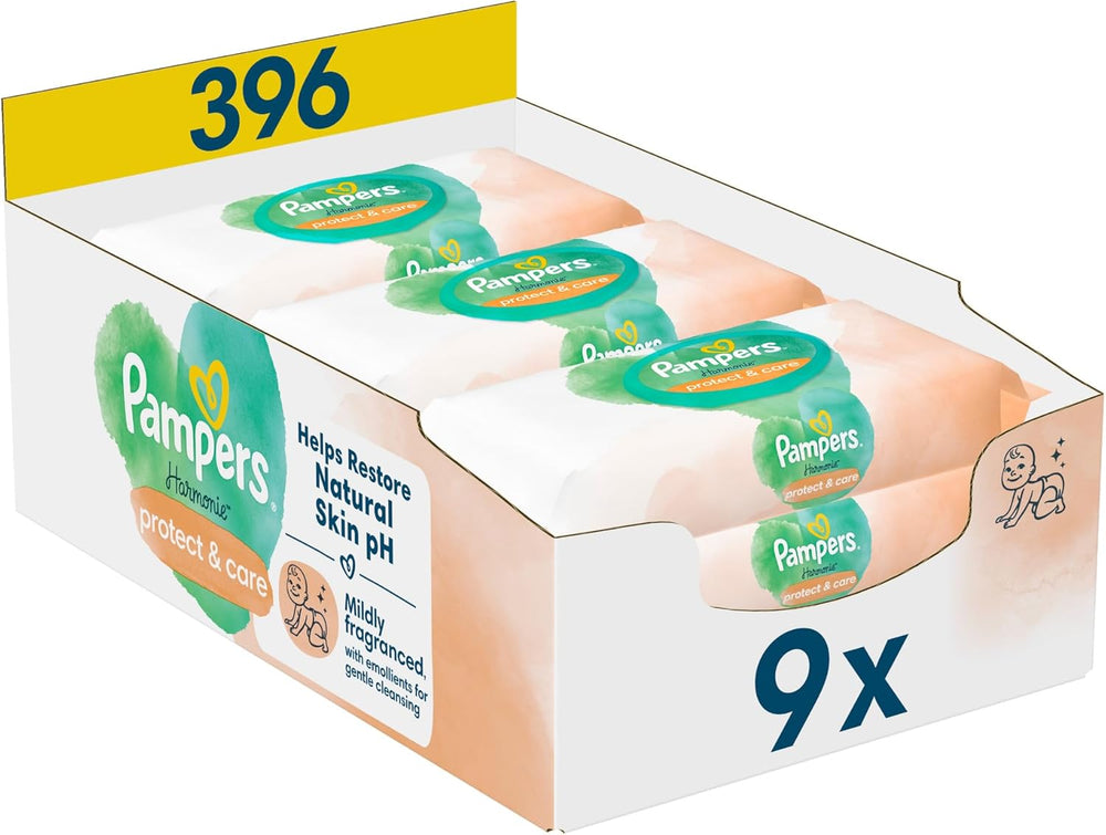 Salviette umidificate Pampers Harmonie Protect & Care, 18 confezioni da 44 salviette ciascuna = 792 salviette che aiutano a ripristinare il naturale equilibrio del pH della pelle