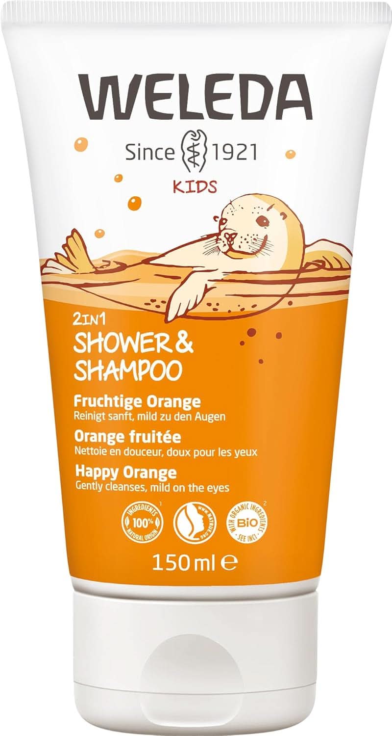 WELEDA Bio Kids Shampoo e gel doccia 2 in 1, arancione, adatto a bambini a partire dai tre anni (1 x 150 ml) Mamma e bambino Naty Shop
