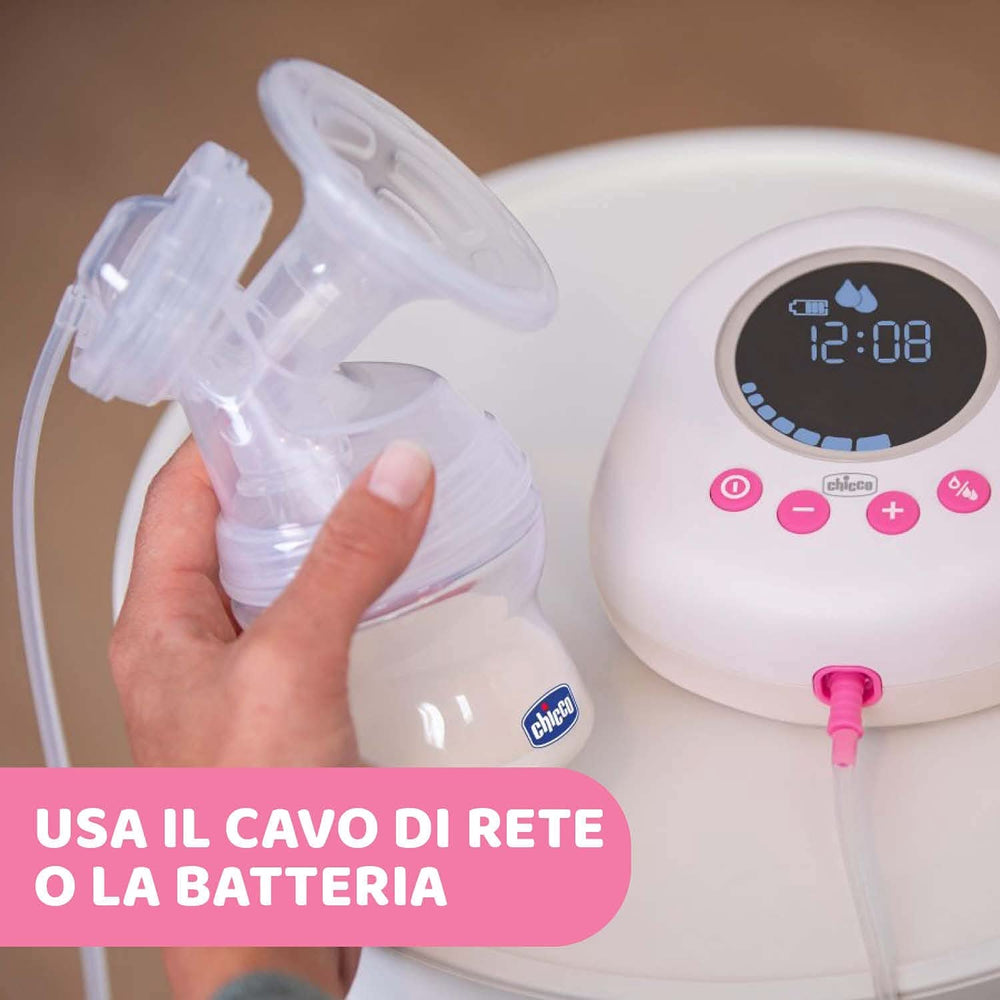 Tiralatte elettrico Chicco con fasi di stimolazione ed estrazione, 10 livelli di intensità, comodo e veloce, forma ergonomica, con tettarella inclinata e tappo a tenuta, bianco, 150 ml Accessori Alimentazione e Allattamento Bebe Naty Shop