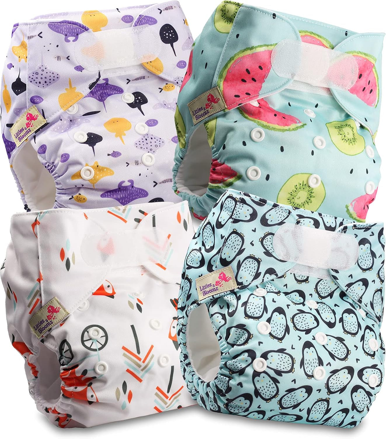 Pannolini riutilizzabili Littles and Bloomz FLV2-0602, chiusura standard con gancio e anello, 6 pannolini