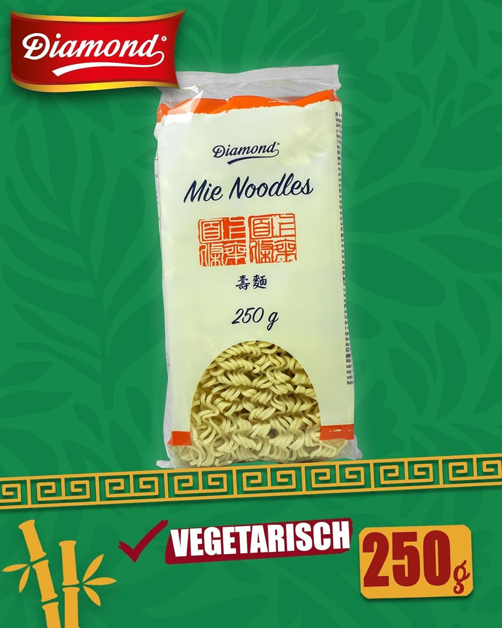 DIAMOND Mie Noodles, tagliatelle di grano senza uova, facili e veloci da preparare, vegetariane - 8 x 250 g
