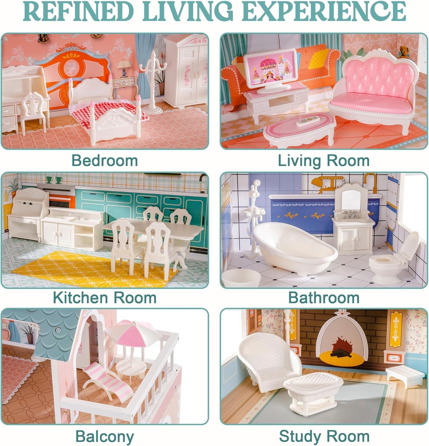 Casa delle bambole in legno con mobili e accessori Casetta da gioco per ragazze Sala giochi per bambini Giocattoli Case delle bambole Naty Shop