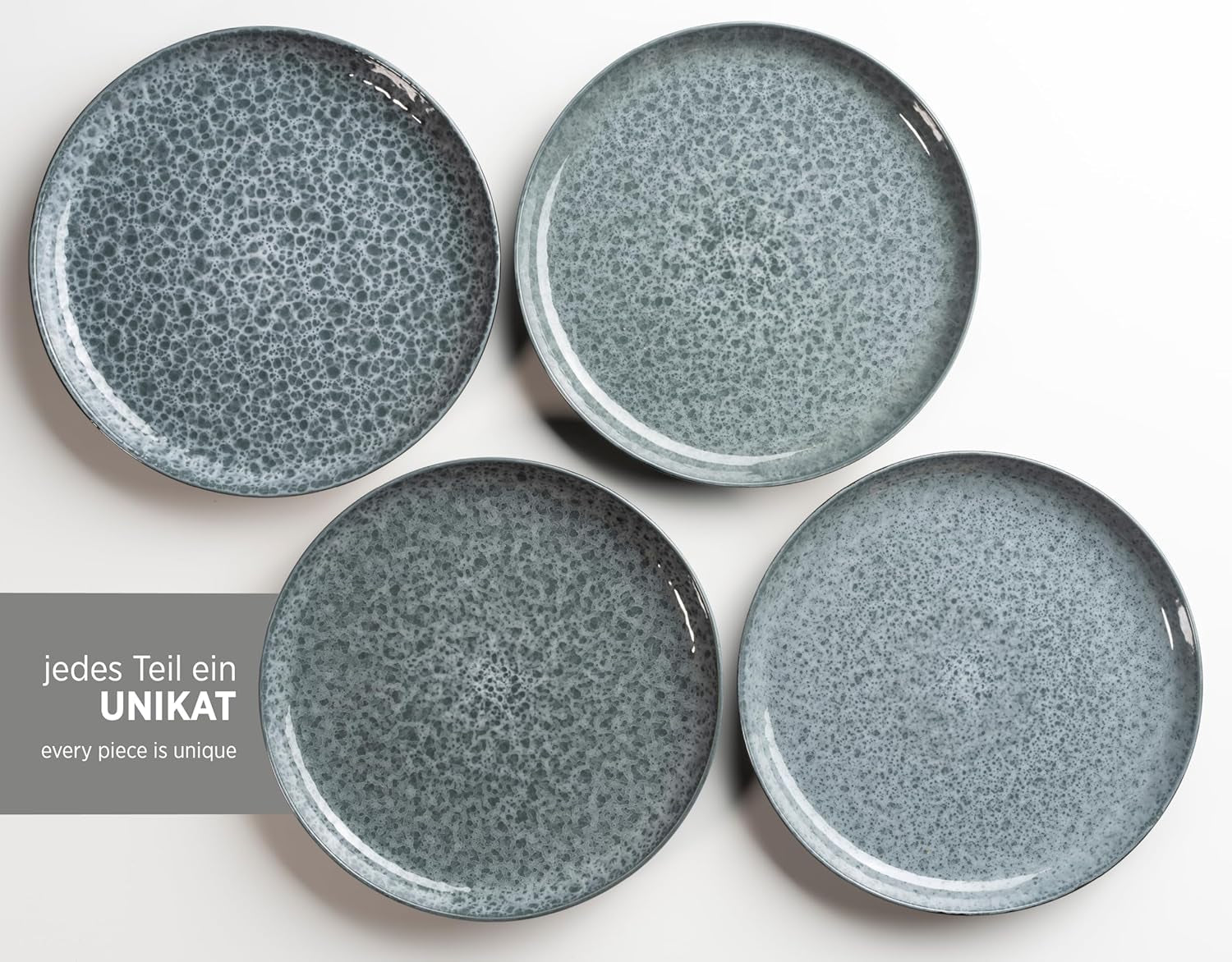 MÄSER 934110 Seria Filippa, Set de veselă din ceramică pentru 4 persoane, Set de veselă modern combinat cu 16 piese; Farfurii, boluri și căni cu glazură reactivă în verde și negru, Gresie, Verde