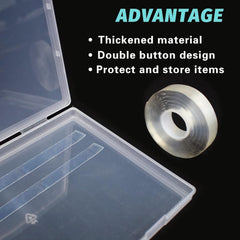 Cutie de depozitare pentru unghii artificiale cu 2 bucăți de bandă adezivă dublu adezivă de 30 cm, cutie transparentă dreptunghiulară, cutii de ambalare din plastic, recipient pentru vârfuri de unghii, unghii artificiale, 21,8 x 15,5 cm