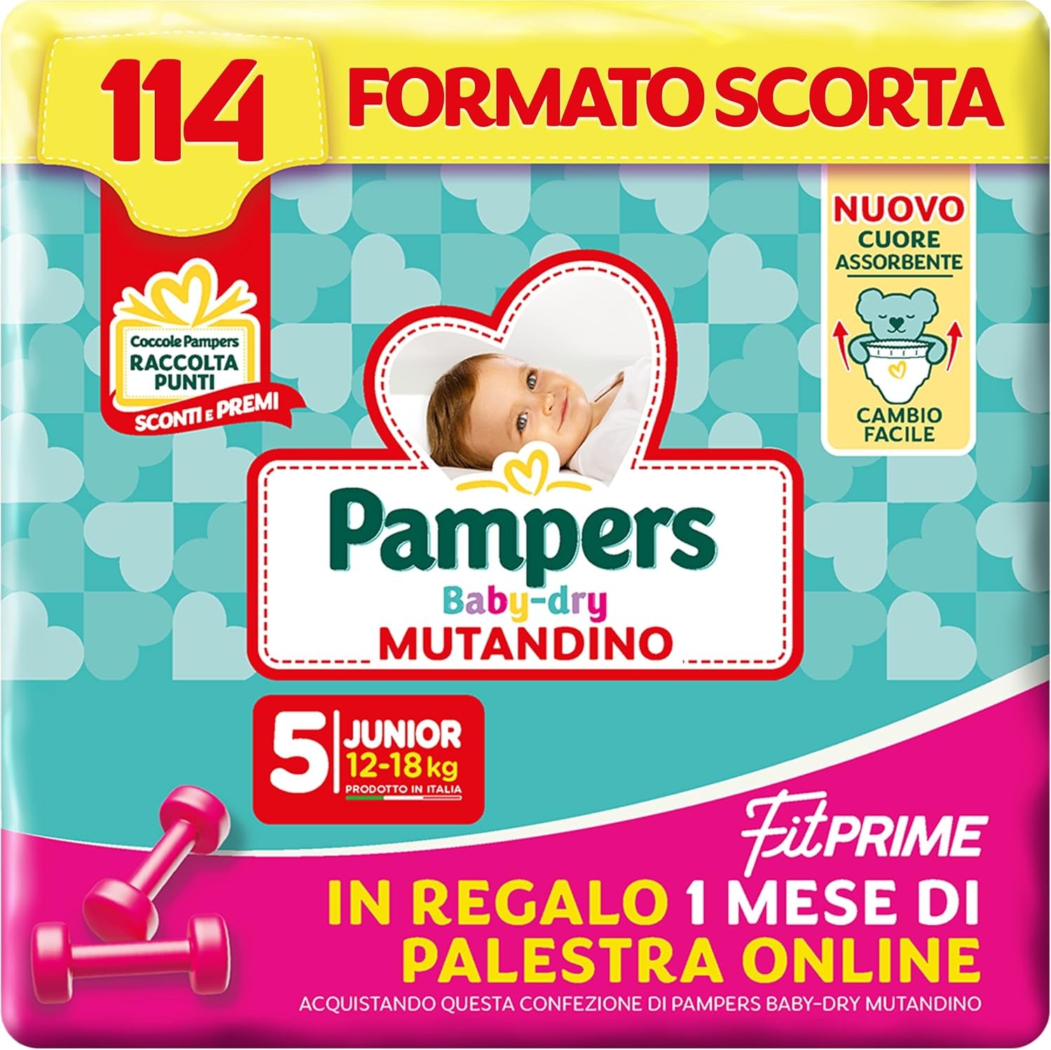 Pannolini Pampers Baby Dry Pants e Fit Prime Maxi, taglia 138, taglia 4 (8-15 kg), 1 mese gratis online in palestra