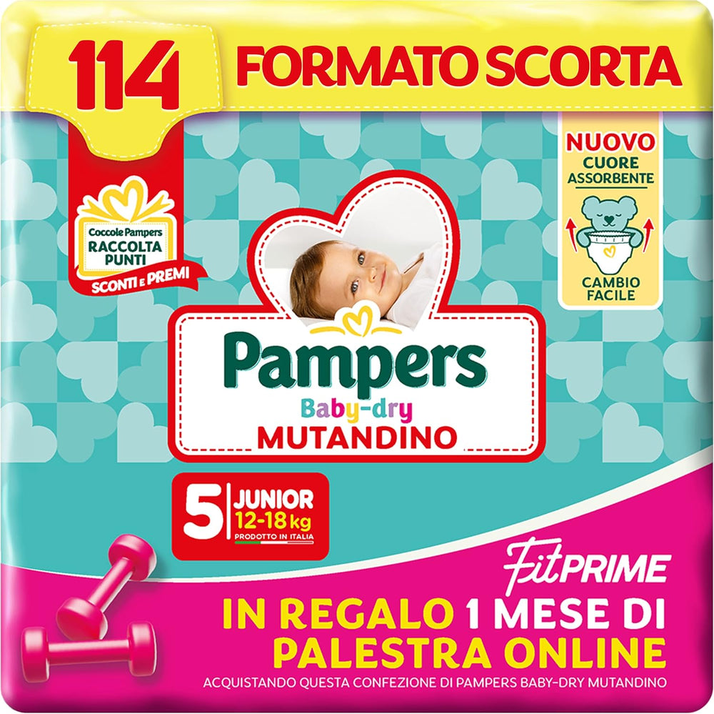 Pannolini Pampers Baby Dry Pants e Fit Prime Maxi, taglia 138, taglia 4 (8-15 kg), 1 mese gratis online in palestra