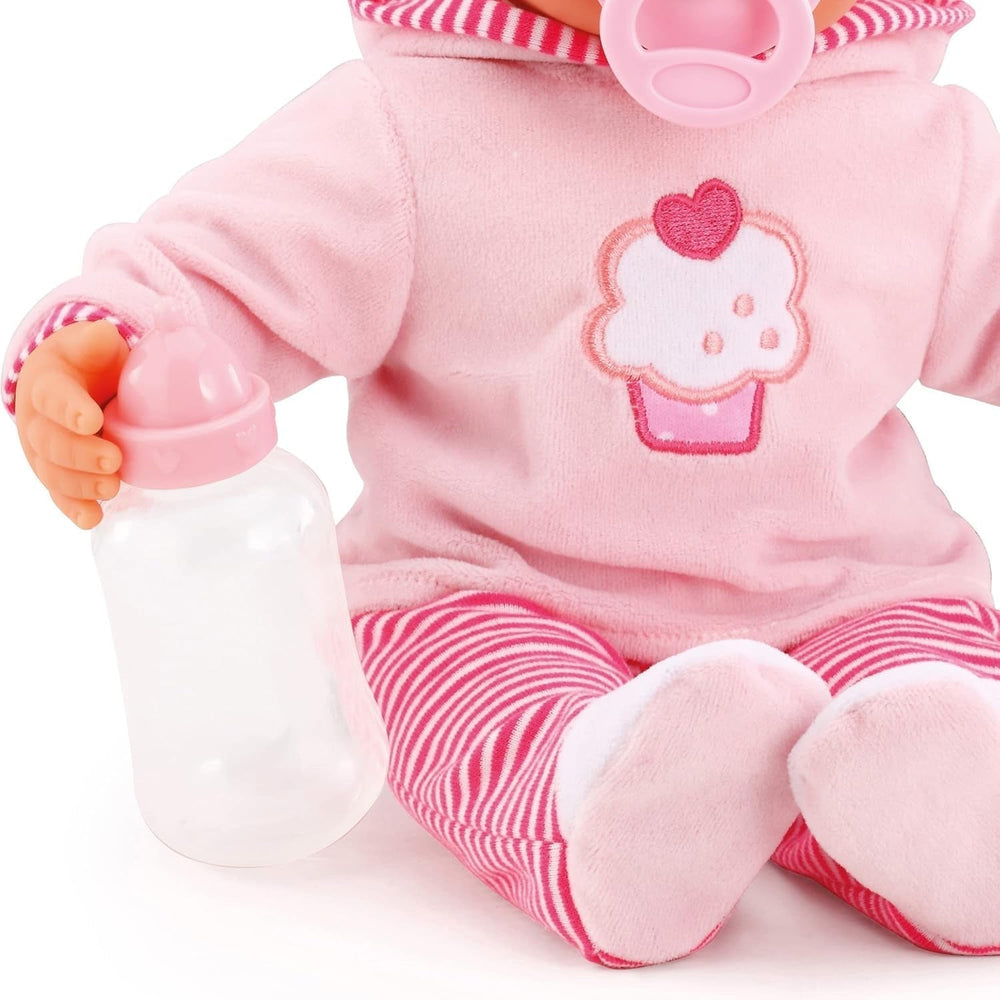 Păpușă First Words cu ochi adormiți, vorbește 24 de sunete de bebeluș, cu păpușă și biberon, 38 cm, roz/stripes Papusi Naty Shop