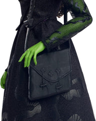 Mattel Wicked Elphaba, bambola alla moda con accessori, pelle verde, capelli intrecciati neri, varie pose possibili e abito da ballo allungabile, HXT62, [Multicolore] Naty Shop Dolls