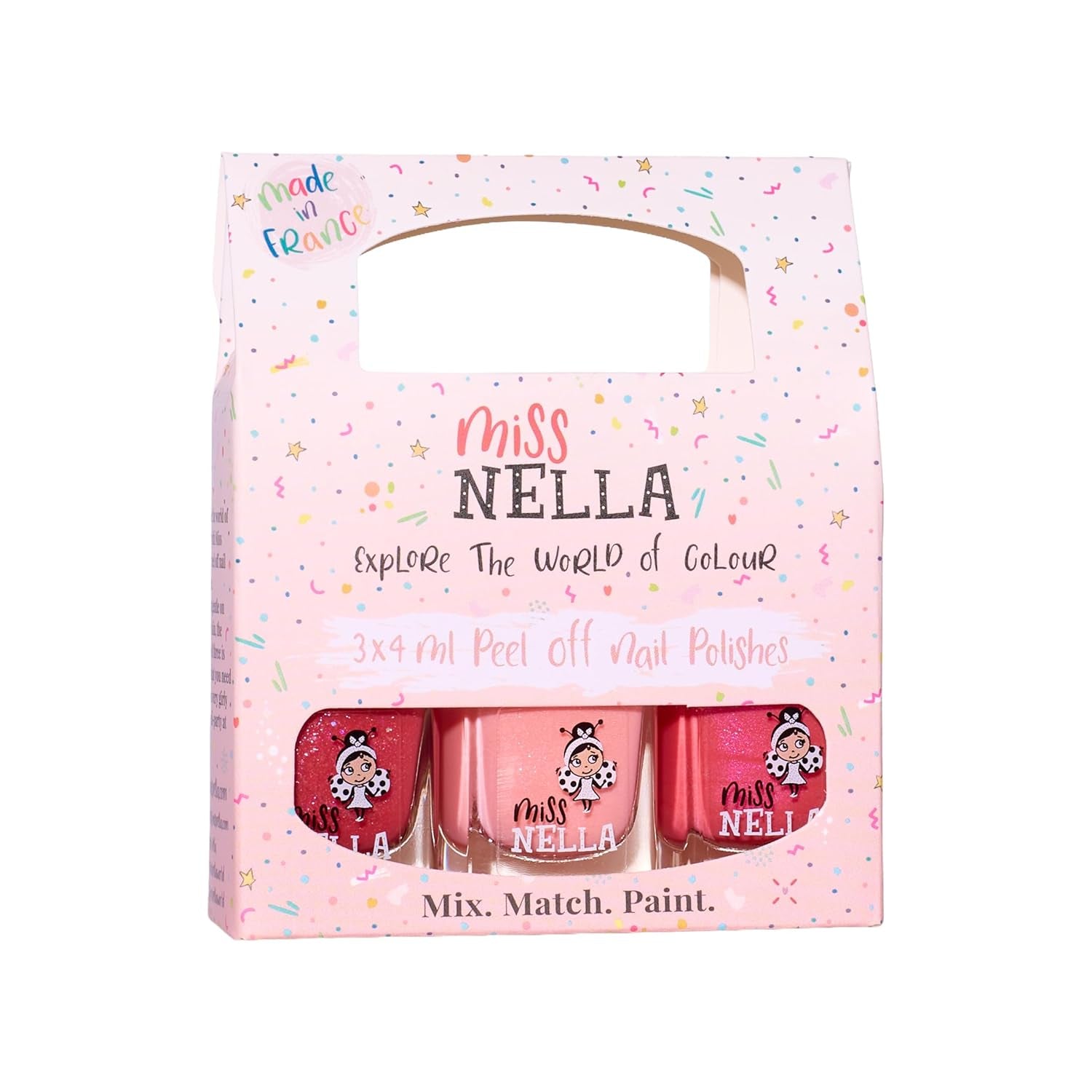 Set di smalti glitterati da 4 pezzi della collezione Miss Nella Magic: rosa, rosso, oro e blu, smalto rimovibile speciale per bambini, non tossico, a base d'acqua, inodore