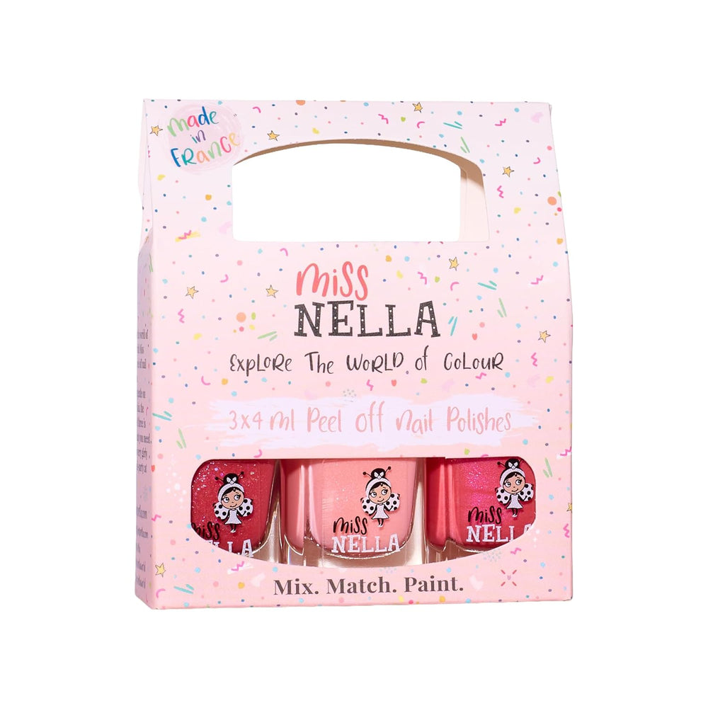 Set di smalti glitterati da 4 pezzi della collezione Miss Nella Magic: rosa, rosso, oro e blu, smalto rimovibile speciale per bambini, non tossico, a base d'acqua, inodore